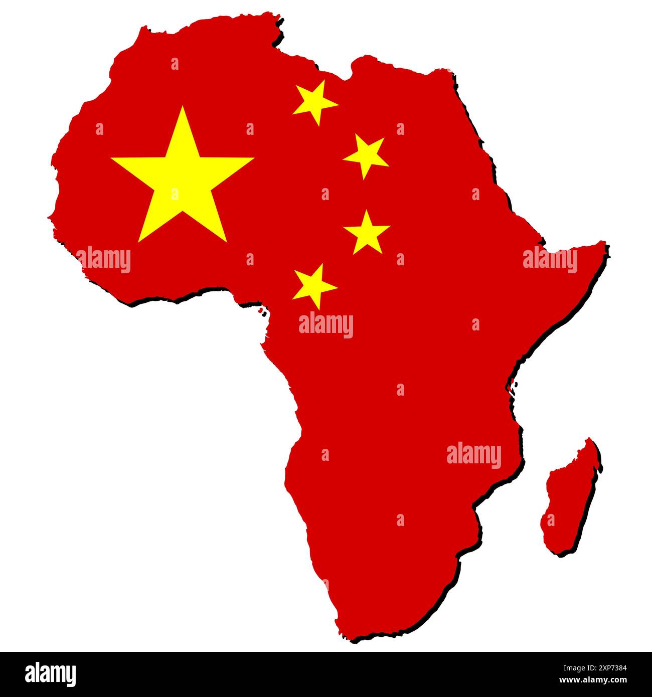 Illustrazione vettoriale del continente africano con sfondo di bandiera cinese in quanto la Cina possiede molte risorse qui Foto Stock