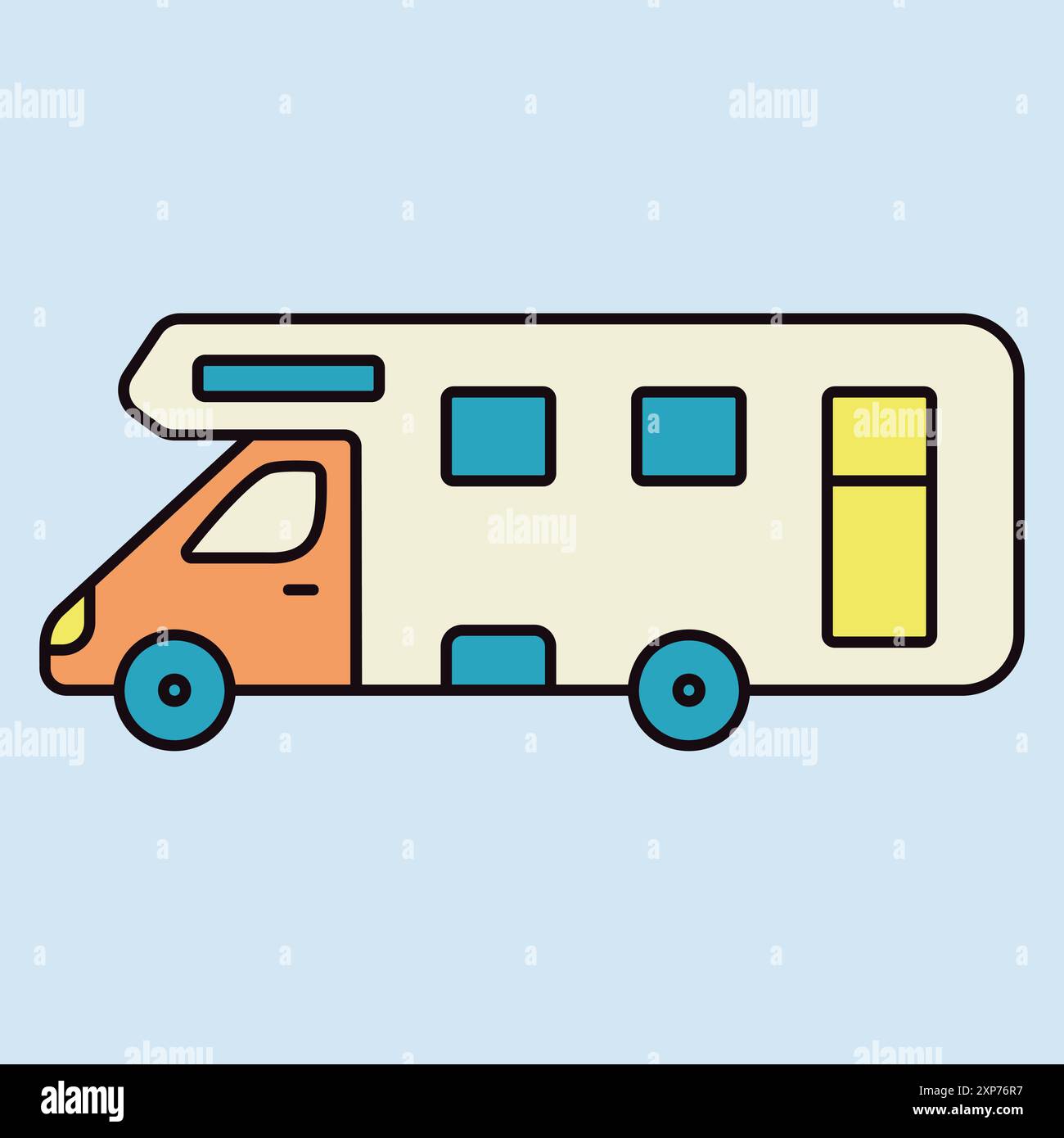 Mobile home Motor home Caravan Trailer veicolo icona vettore. Simbolo grafico per sito web di viaggi e turismo e design di app, logo, app, UI Illustrazione Vettoriale