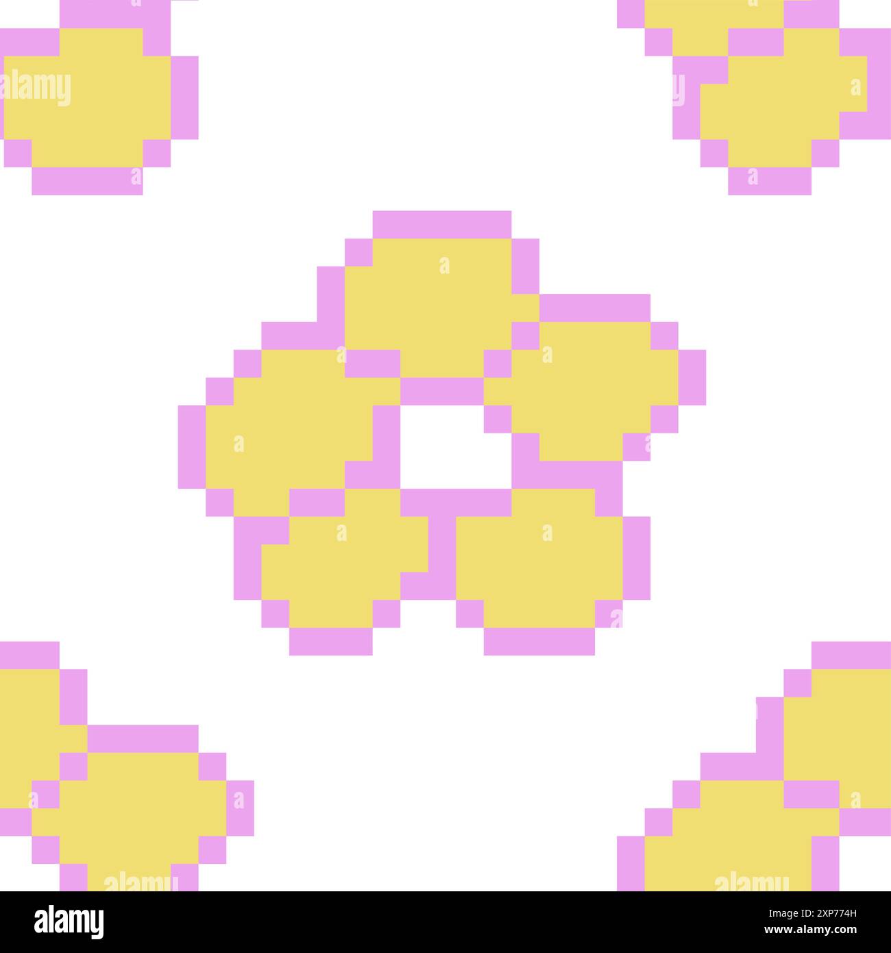 Fantasia senza cuciture Pixel Y2K ingenua. arte giocosa alla moda degli anni '90. Fiori di margherita pixelati nei colori rosa e giallo su bianco. grafica pixel art a 8 bit, illustrazione vettoriale. Forma geometrica semplice retrò. Illustrazione Vettoriale