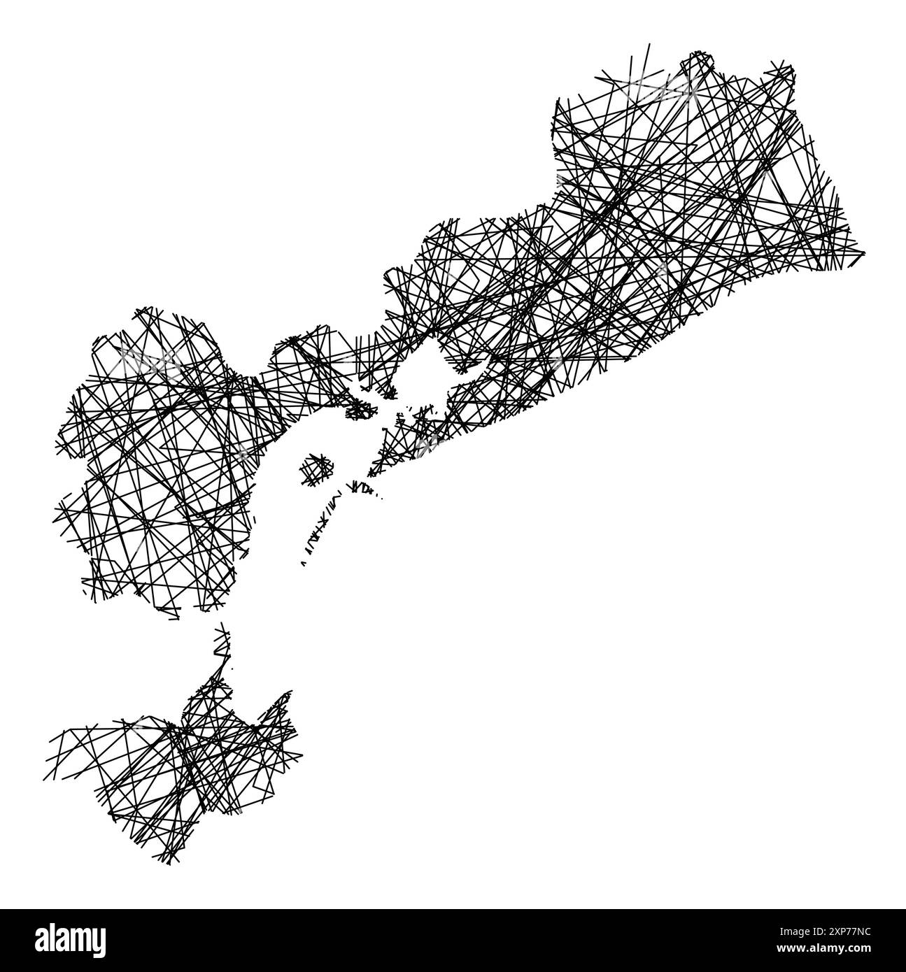 Mappa simbolo della Provincia di Venezia (Italia) che mostra lo stato con linee nere, incrociate come bastoni Mikado o ragnatela Illustrazione Vettoriale