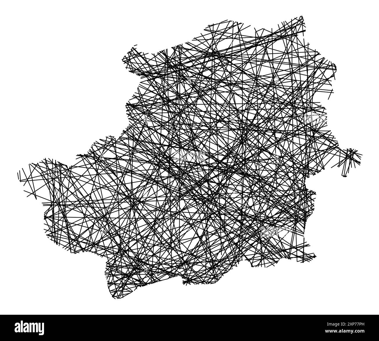 Mappa simbolo della Provincia di Torino (Italia) che mostra lo stato con linee nere, incrociate come bastoncini Mikado o ragnatela Illustrazione Vettoriale