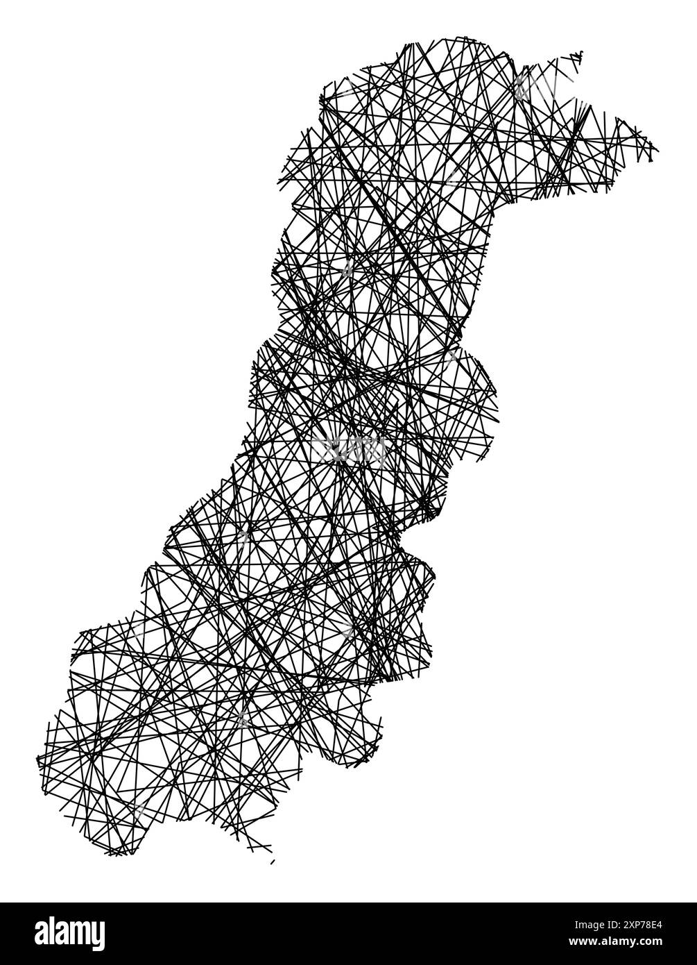 Mappa simbolo della Provincia di Modena (Italia) che mostra lo stato con linee nere, incrociate come bastoncini Mikado o ragnatela Illustrazione Vettoriale