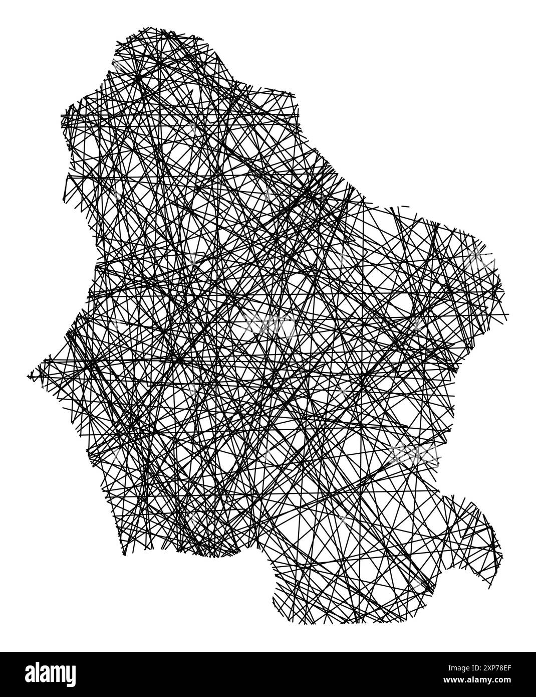 Mappa simbolo della Provincia di Lucca (Italia) che mostra lo stato con linee nere, incrociate come bastoncini Mikado o ragnatela Illustrazione Vettoriale