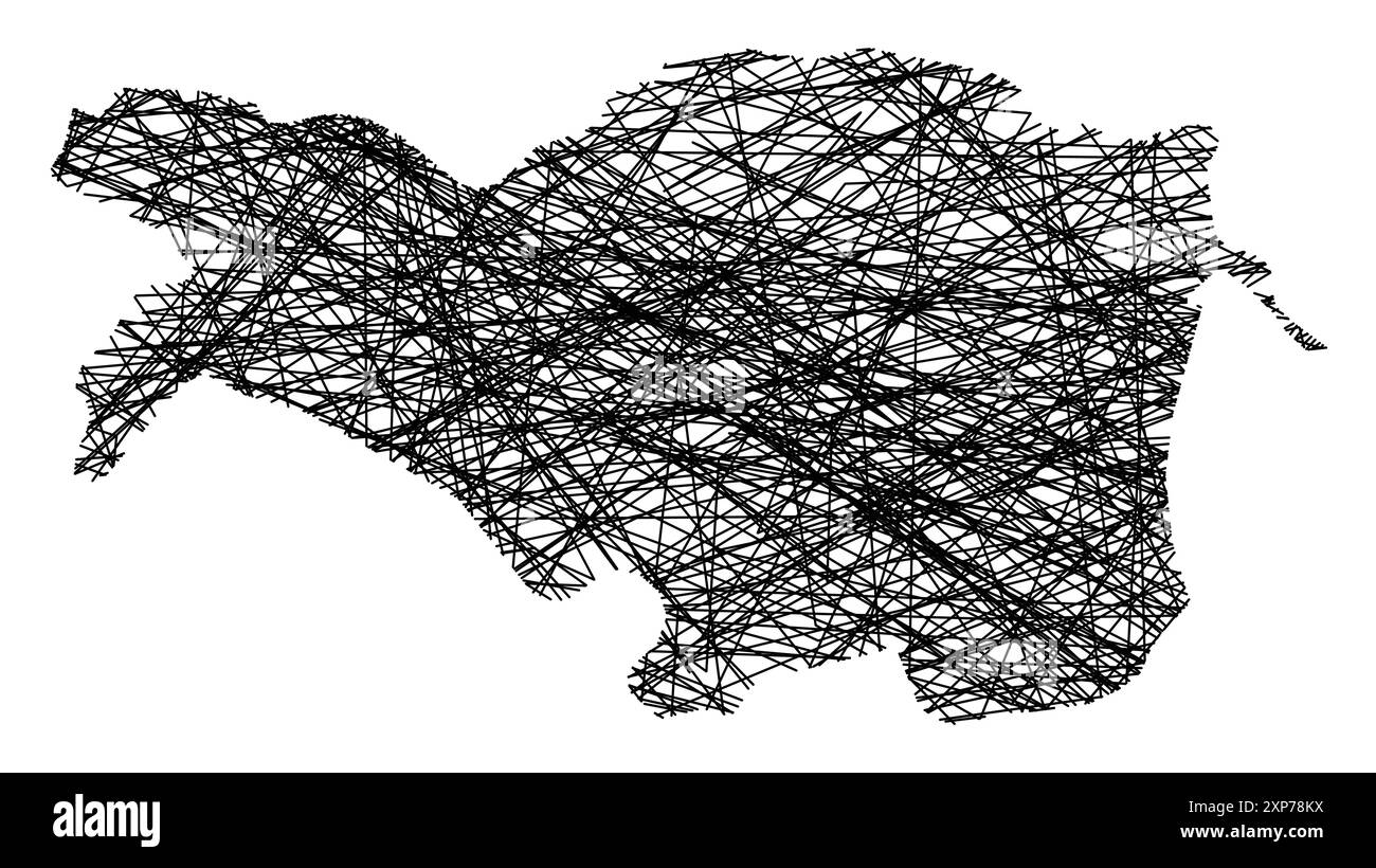 Mappa simbolo della Provincia di Ferrara (Italia) che mostra lo stato con linee nere, incrociate come bastoncini Mikado o ragnatela Illustrazione Vettoriale