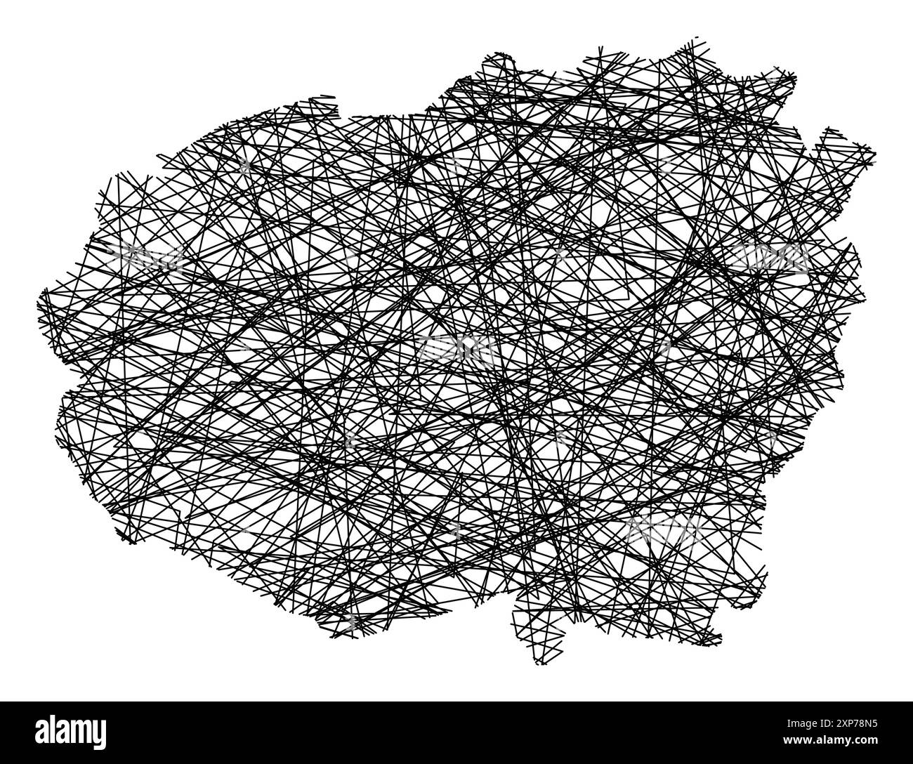 Mappa simbolo della Provincia di Cuneo (Italia) che mostra lo stato con linee nere, incrociate come bastoni Mikado o ragnatela Illustrazione Vettoriale