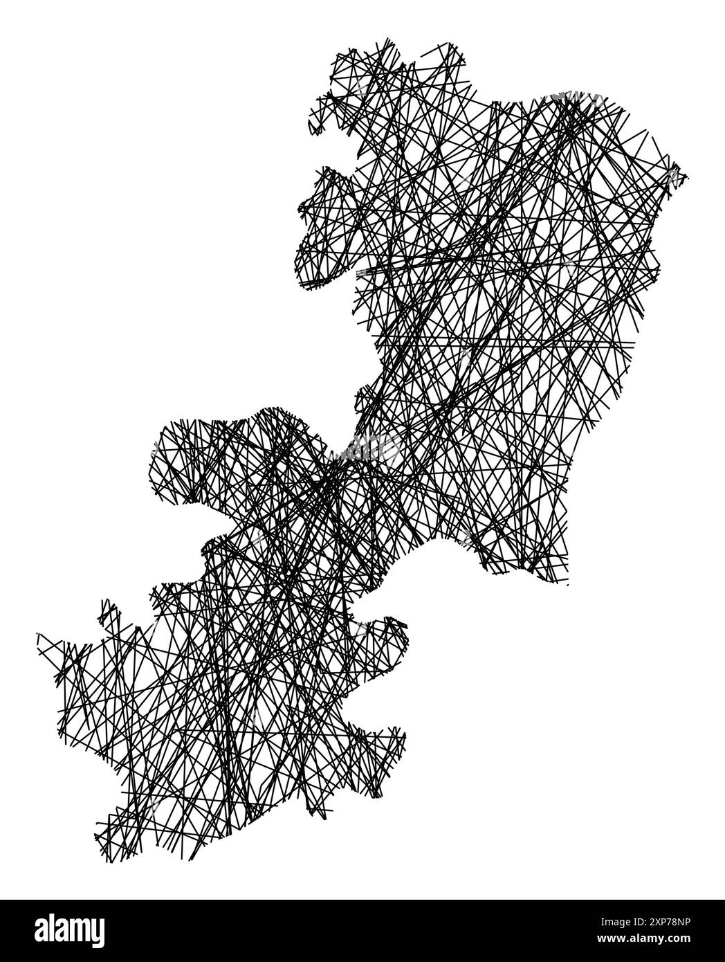 Mappa simbolo della Provincia di Catania (Italia) che mostra lo stato con linee nere, incrociate come bastoncini Mikado o ragnatela Illustrazione Vettoriale