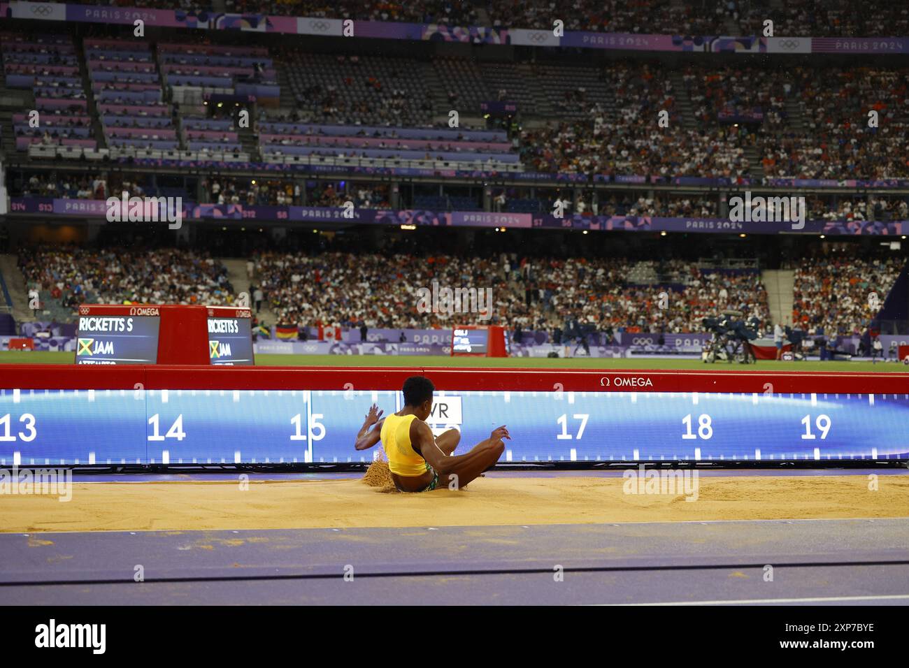 RICKETTS Shanieka della Jamaica Athletics Women&#39;S Triple Jump durante i Giochi Olimpici di Parigi 2024 il 3 agosto 2024 allo Stade de France di Saint Denis, Francia Foto Stock