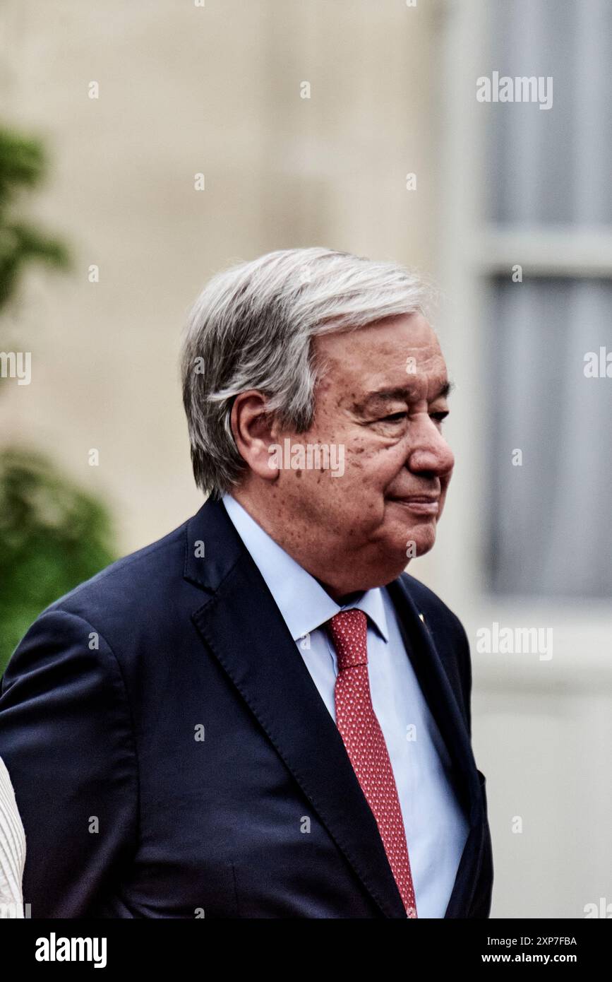 Parigi, Francia. 9 giugno 2024. Antonin Burat/le Pictorium - ricevimento per capi di stato e di governo presso il Palazzo Elysee, per il lancio dei Giochi Olimpici di Parigi 2024. - 09/06/2024 - Francia/Elysee Palace/Parigi - il segretario generale delle Nazioni Unite Antonio Guterres ha ricevuto all'Elysee Palace per l'inaugurazione dei Giochi Olimpici di Parigi 2024, il 26 luglio 2024. Crediti: LE PICTORIUM/Alamy Live News Foto Stock