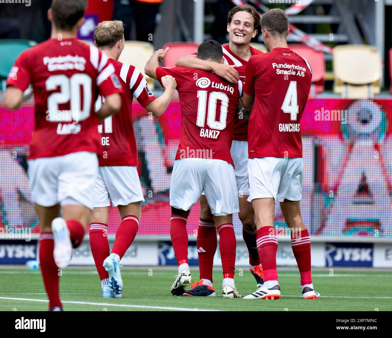 Silkeborg, Danimarca. 4 agosto 2024. Il Pontus Rödin di Silkeborg ha segnato a 3-0 nella partita di 3F Super League tra Silkeborg IF e Viborg FF al Jysk Park di Silkeborg, domenica 4 agosto 2024. (Foto: Henning Bagger/Ritzau Scanpix) credito: Ritzau/Alamy Live News Foto Stock