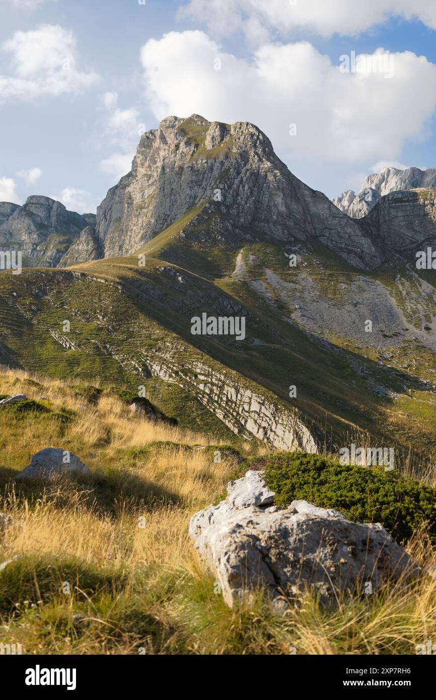 Viste mozzafiato della natura da un viaggio su strada attraverso un passo di montagna a Durmitor, Montenegro Foto Stock