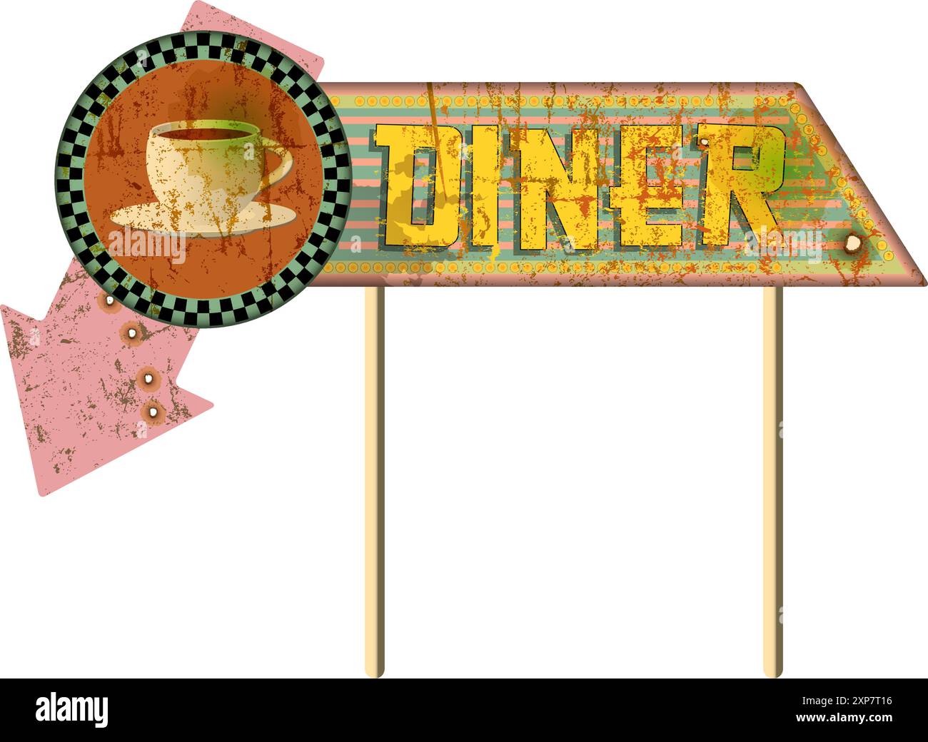 vecchio ristorante retro americano, fast food vintage sign concept, eps vettoriale usurato e resistente agli agenti atmosferici Illustrazione Vettoriale