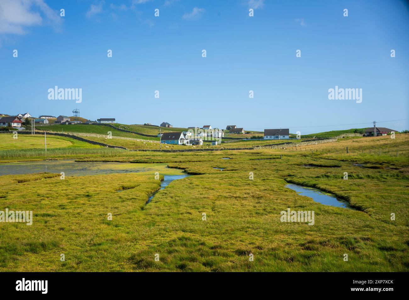 Whalsay è la sesta più grande delle isole Shetland nel nord della Scozia. Conosciuta come "l'isola di bonnie" con una grande flotta di pesca pelagica Foto Stock