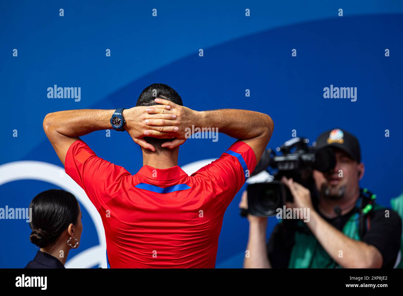 Parigi, Francia. 30 luglio 2024. Giochi Olimpici, partita per la finale maschile di tennis singolo tra lo spagnolo Carlos Alcaraz e il serbo Novak Djokovic sul campo centrale di Roland Garros. © ABEL F. ROS Foto Stock