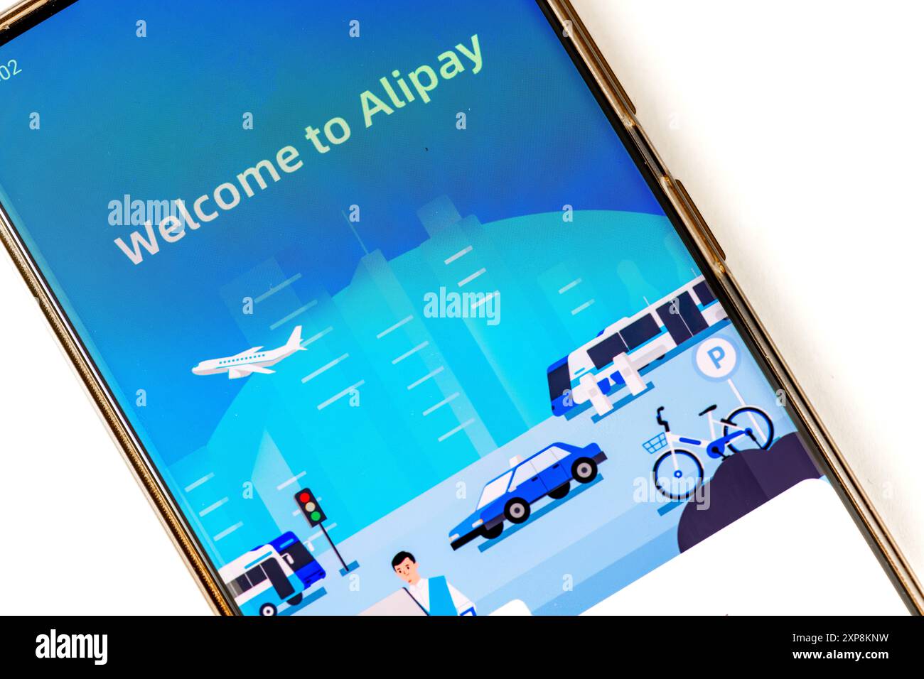 Londra. REGNO UNITO- 07.28.2024. La pagina di benvenuto della piattaforma di pagamento online e mobile di terze parti in uno smartphone isolato in bianco. Foto Stock