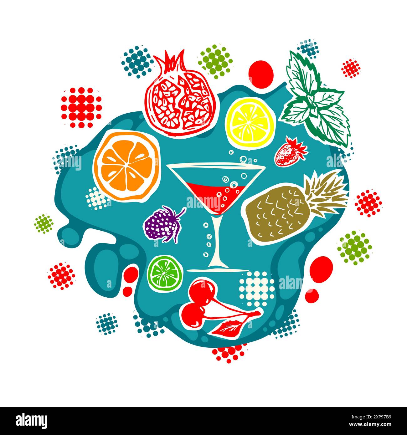 Frutta fresca colorata. disegno a mano. Non IA. Illustrazione vettoriale Illustrazione Vettoriale