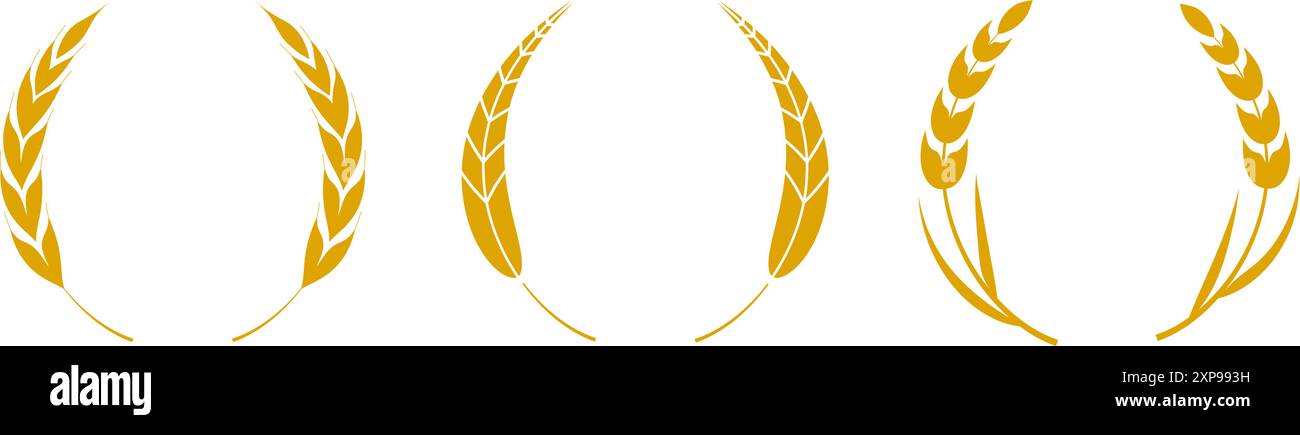 Set di corone d'alloro di grano dorato Illustrazione Vettoriale