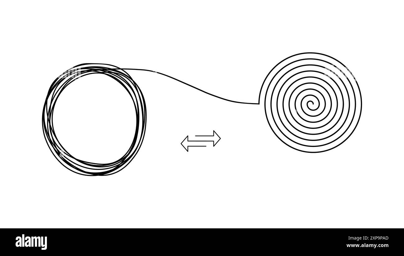 Illustrazione della linea vettoriale della soluzione dei problemi di concetto di groviglio e untangolo, psicoterapia e psicologia. Illustrazione Vettoriale