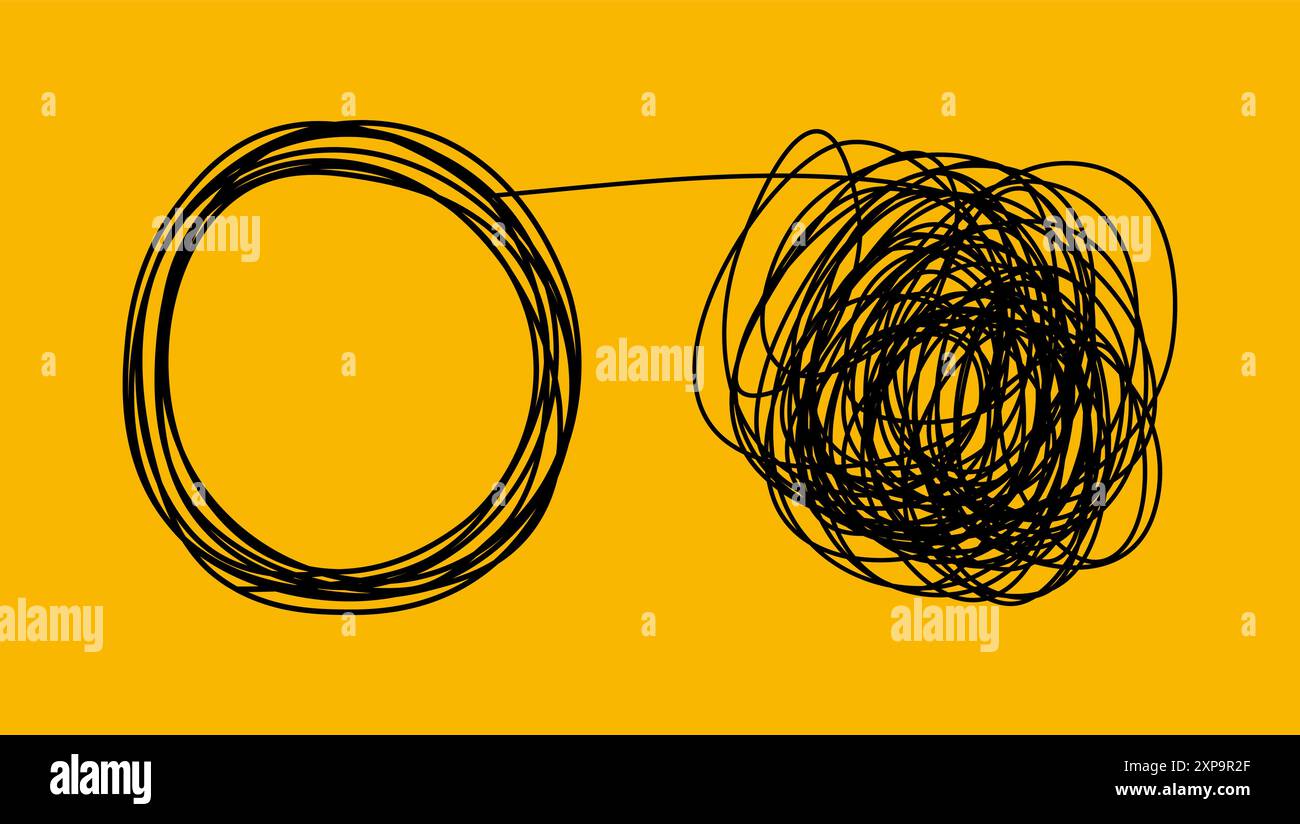 Illustrazione della linea vettoriale della soluzione dei problemi di concetto di groviglio e untangolo, psicoterapia e psicologia. Illustrazione Vettoriale