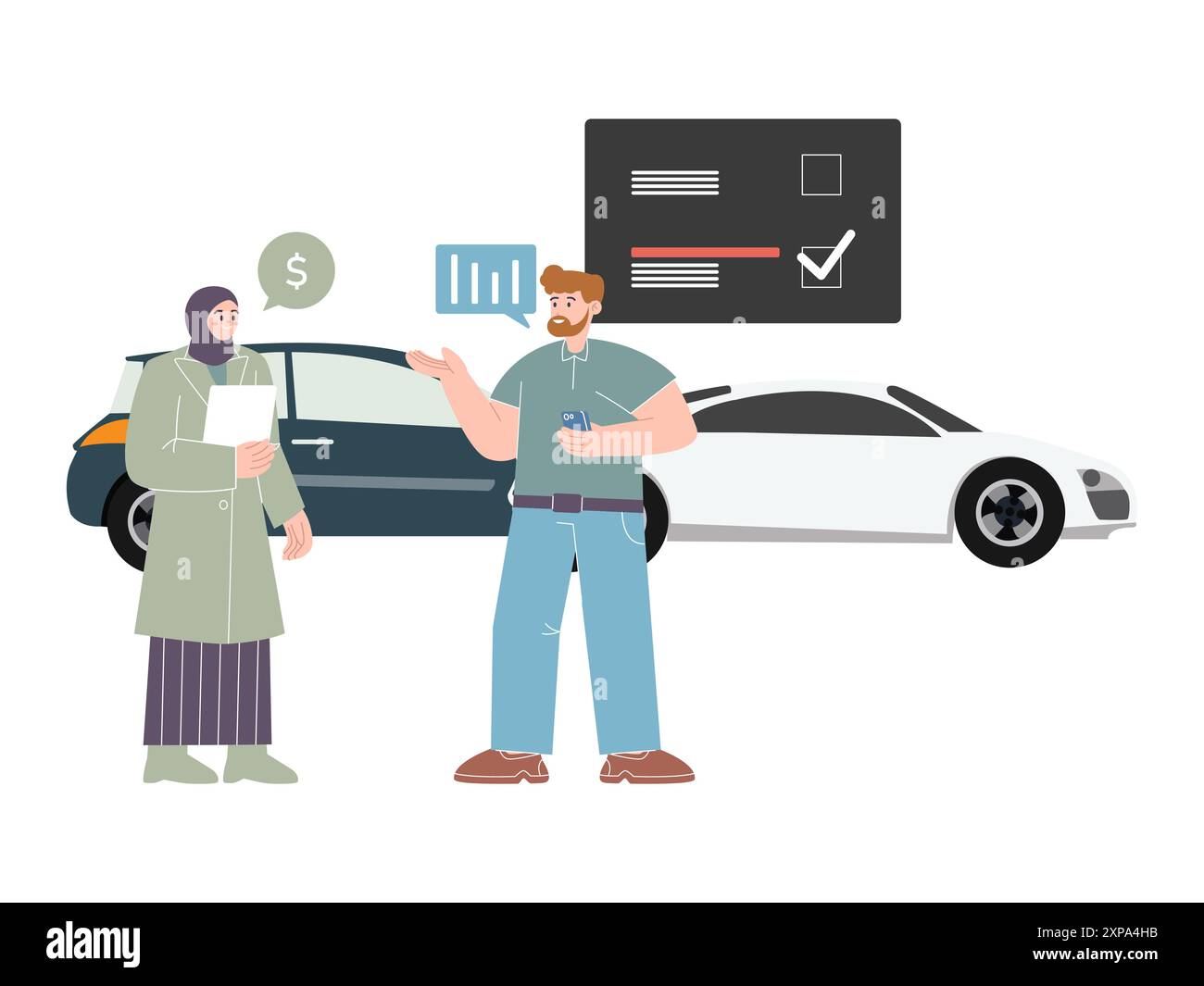 scegliere una vettura prendere la decisione scegliere scegliere scegliere veicolo nuova auto auto stile di vita automobilistico acquisto acquisto pagamento selezionare decidere carattere icona Illustrazione Vettoriale