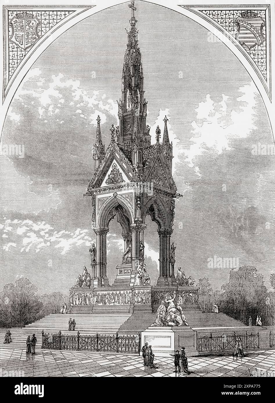 Albert Memorial, Kensington Gardens, Londra. Commissionato dalla regina Vittoria in memoria di suo marito il principe Alberto. Da Cassell's Illustrated History of England, pubblicato intorno al 1880. Foto Stock