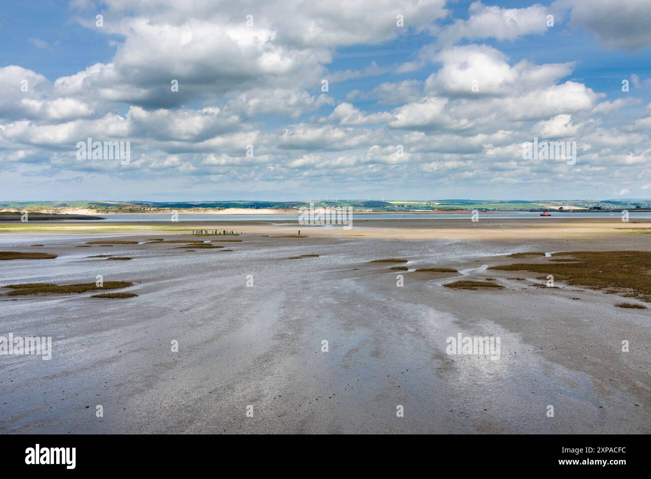 Le distese fangose Skern nell'estuario di Taw e Torridge a Northam Burrows Country Park, Devon, Inghilterra. Foto Stock