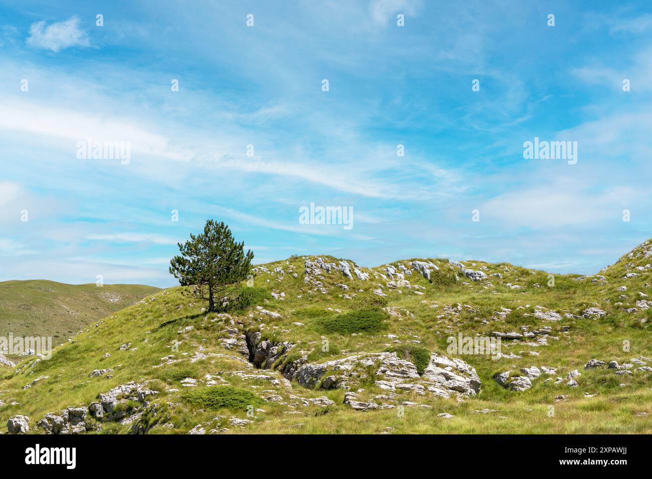 Maestosa giornata estiva nel Parco Nazionale Durmitor. Villaggio Zabljak, Montenegro, Balcani, Europa. Immagine panoramica di una popolare destinazione di viaggio. Scopri Foto Stock