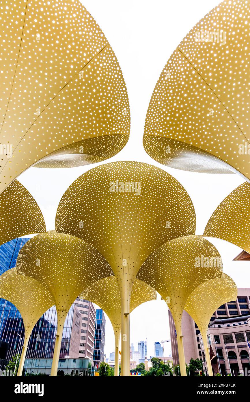 Installazione di petali di Snøhetta presso il Moody Patio ed esterno del Blanton Museum of Art, Austin, Texas, USA Foto Stock