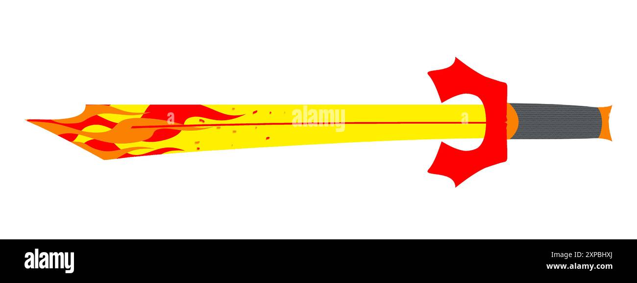 Illustrazione di una spada con disegno a fuoco e colore giallo dominante. Illustrazione Vettoriale