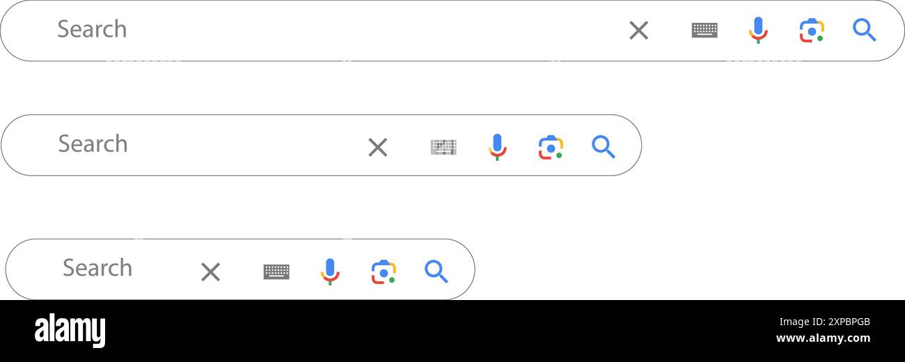 Barra di ricerca pagina Web pulsante del browser Internet, modello casella di ricerca isolato per la progettazione UX dell'interfaccia utente e il sito Web Illustrazione Vettoriale
