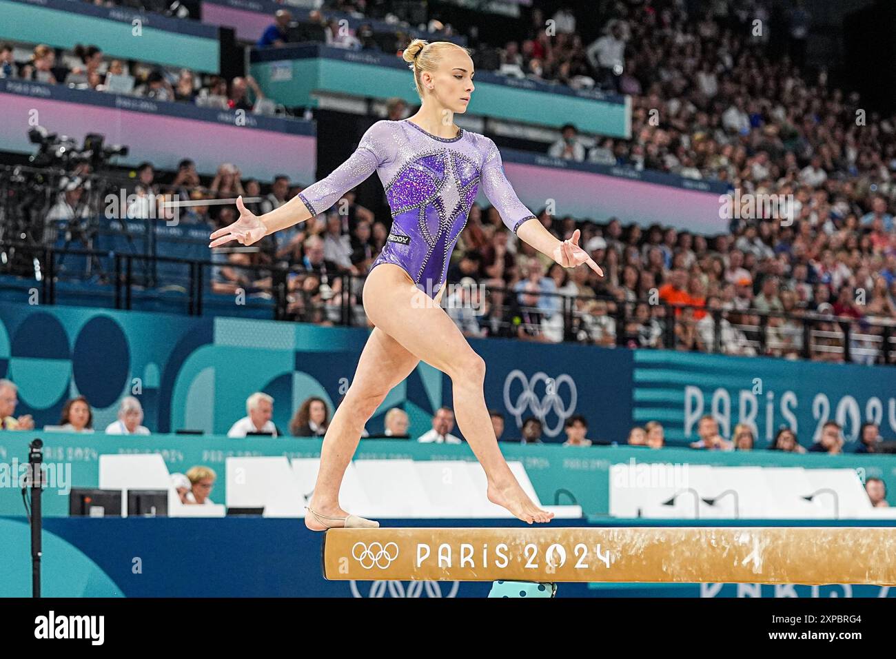 Parigi, Francia. 5 agosto 2024. PARIGI, FRANCIA - 5 AGOSTO: L'Italia Alica Damato gareggia nella Women's Balance Beam - finale durante il giorno 10 della ginnastica - Giochi Olimpici Parigi 2024 alla Bercy Arena il 5 agosto 2024 a Parigi, Francia. (Foto di Andre Weening/Orange Pictures) credito: Orange Pics BV/Alamy Live News Foto Stock