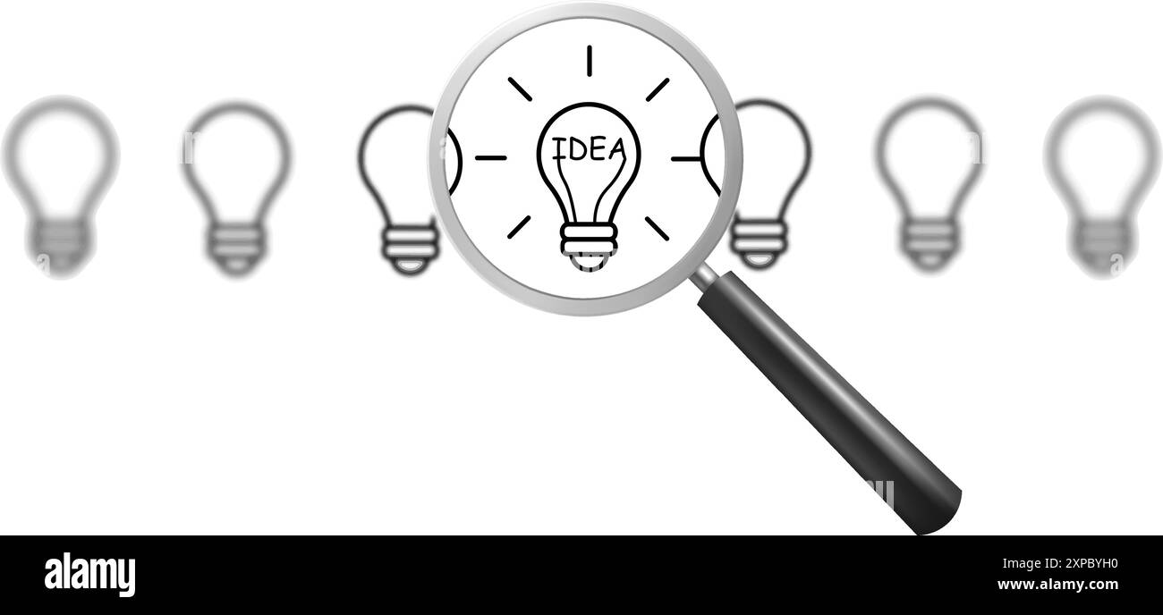Scegli una buona idea, trova soluzioni e cerca ispirazione. Concetto di successo e pensiero, rappresentato Illustrazione Vettoriale