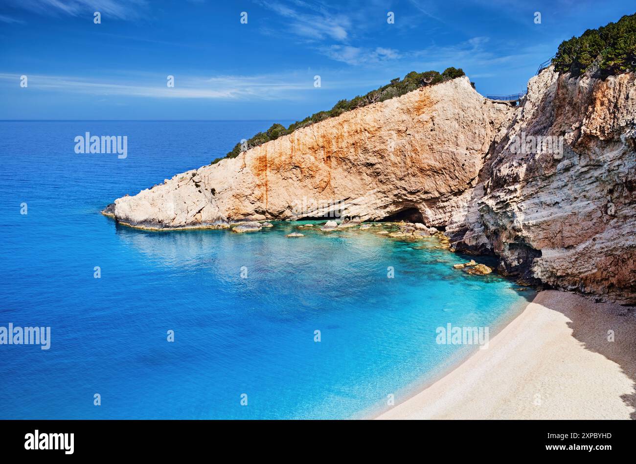 Porto Katsiki, la migliore spiaggia dell'isola di Lefkada sulla costa ionica della Grecia e una delle bellissime spiagge della Grecia Foto Stock