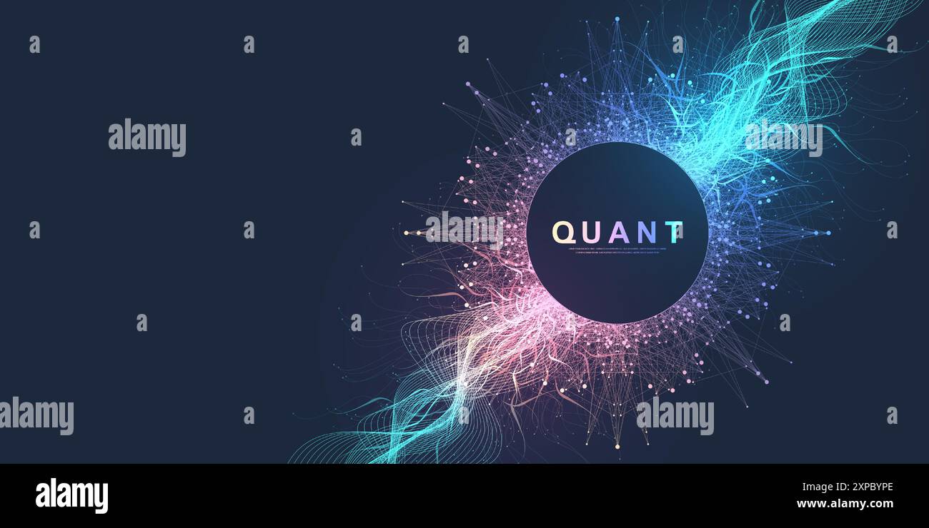 Quantum computer concetto tecnologico. Apprendimento profondo di intelligenza artificiale. Grandi algoritmi di dati di visualizzazione per affari, scienza e tecnologia. Forme d'onda Illustrazione Vettoriale