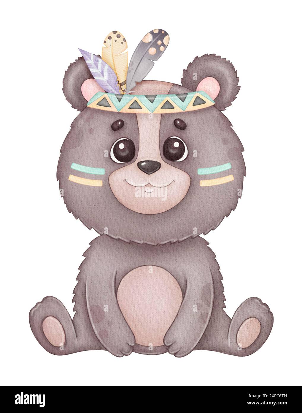 Carino orso tribale boho acquerello, stampa per bambini Foto Stock