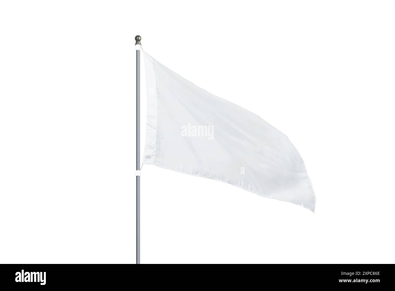 Bandiera bianca isolata che sventola nel vento. Perfetto per i modelli, l'aggiunta di design o le bandiere nazionali. Enfatizza il movimento e la libertà in un design semplice e pulito Foto Stock