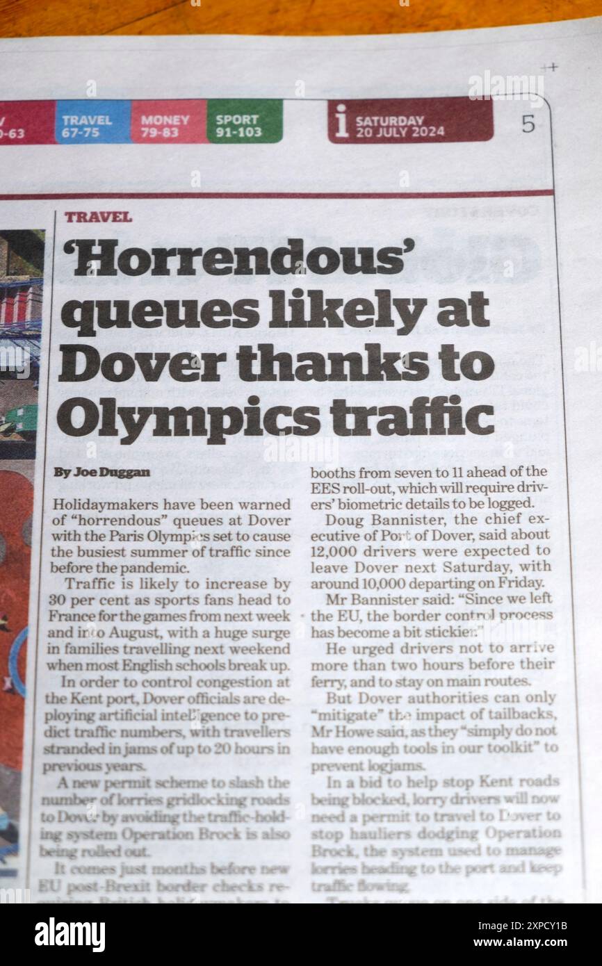 "Orrenda" coda probabilmente a dover grazie al traffico delle Olimpiadi (Parigi Francia)" articolo 20 - 21 luglio 2024 Londra Inghilterra Regno Unito Foto Stock