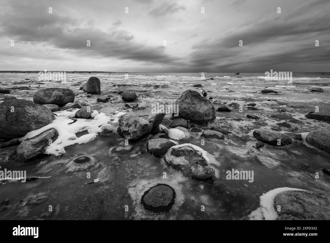 Black and White: Vista sul lago Michigan Foto Stock