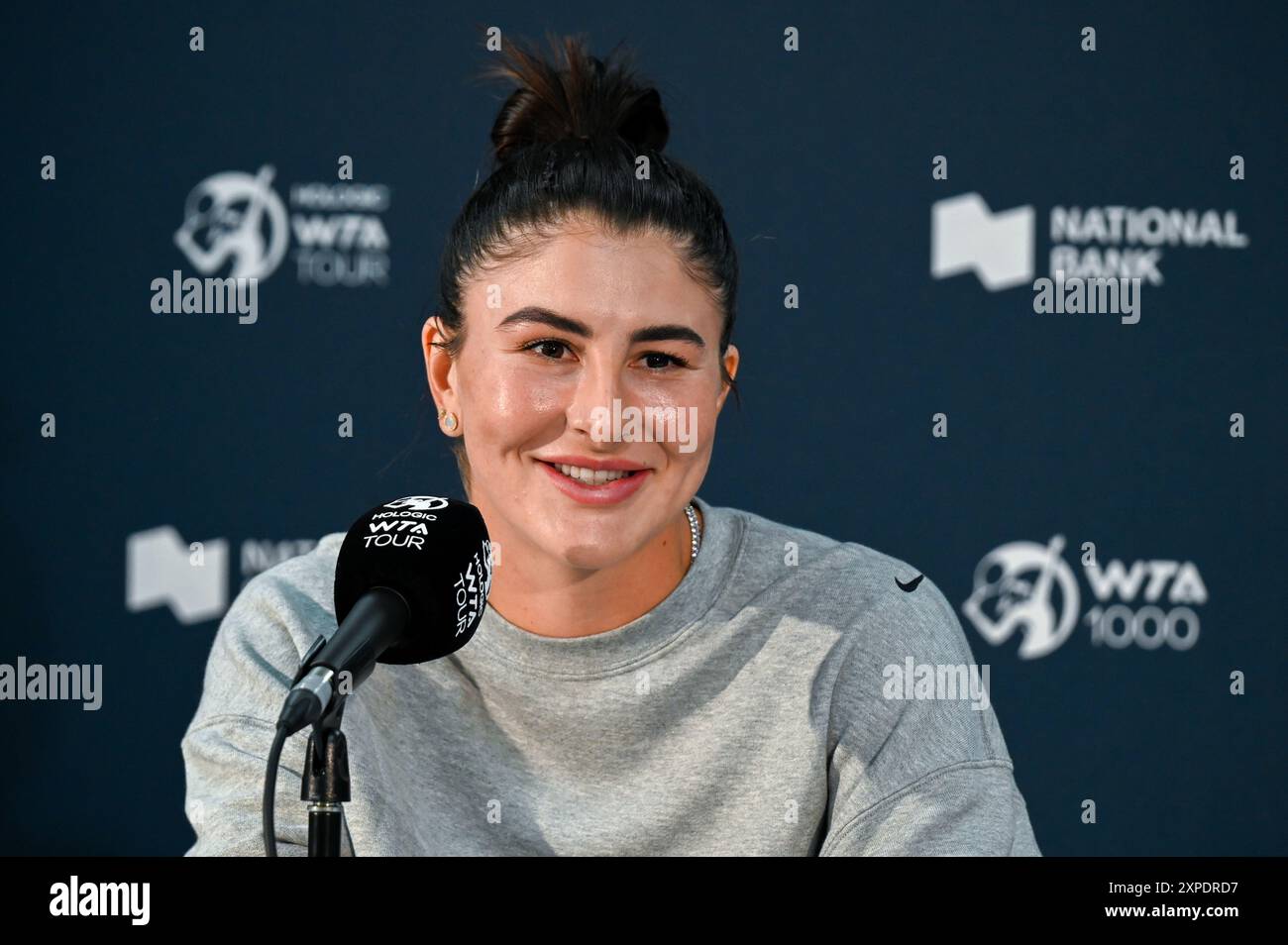 Toronto, Canada. 5 agosto 2024. La tennista canadese Bianca Andreescu partecipa a una conferenza stampa al WTA 1000 Toronto National Bank Open. Christopher Child/EXimages Credit: EXImages/Alamy Live News Foto Stock