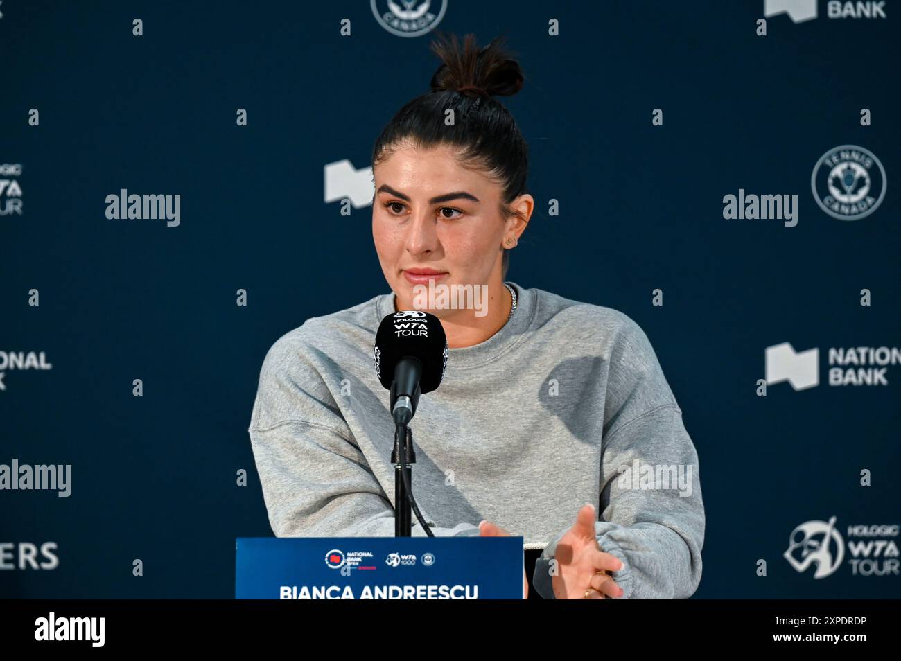 Toronto, Canada. 5 agosto 2024. La tennista canadese Bianca Andreescu partecipa a una conferenza stampa al WTA 1000 Toronto National Bank Open. Christopher Child/EXimages Credit: EXImages/Alamy Live News Foto Stock