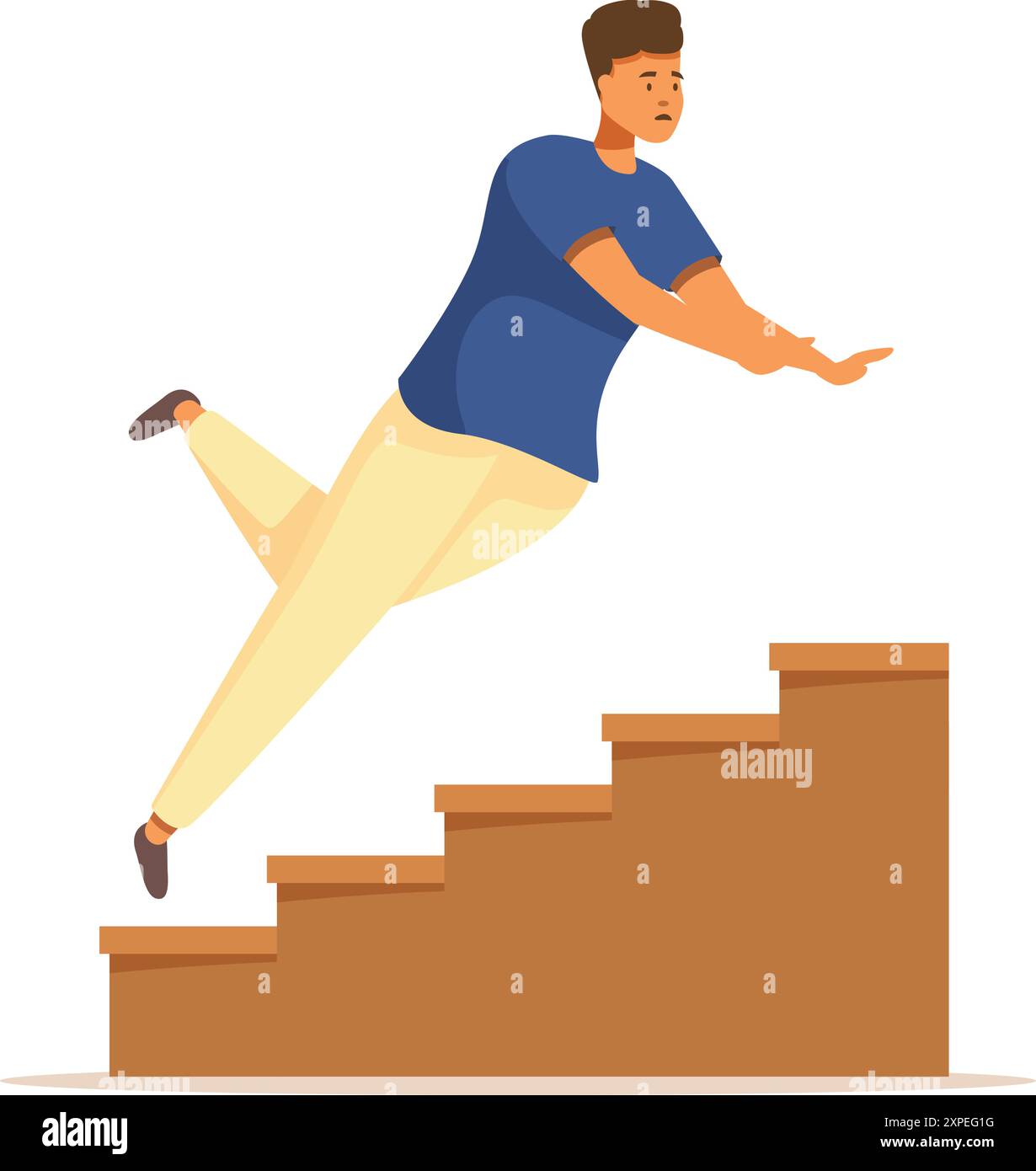 Il giovane sta cadendo da una rampa di scale in cerca di sostegno Illustrazione Vettoriale