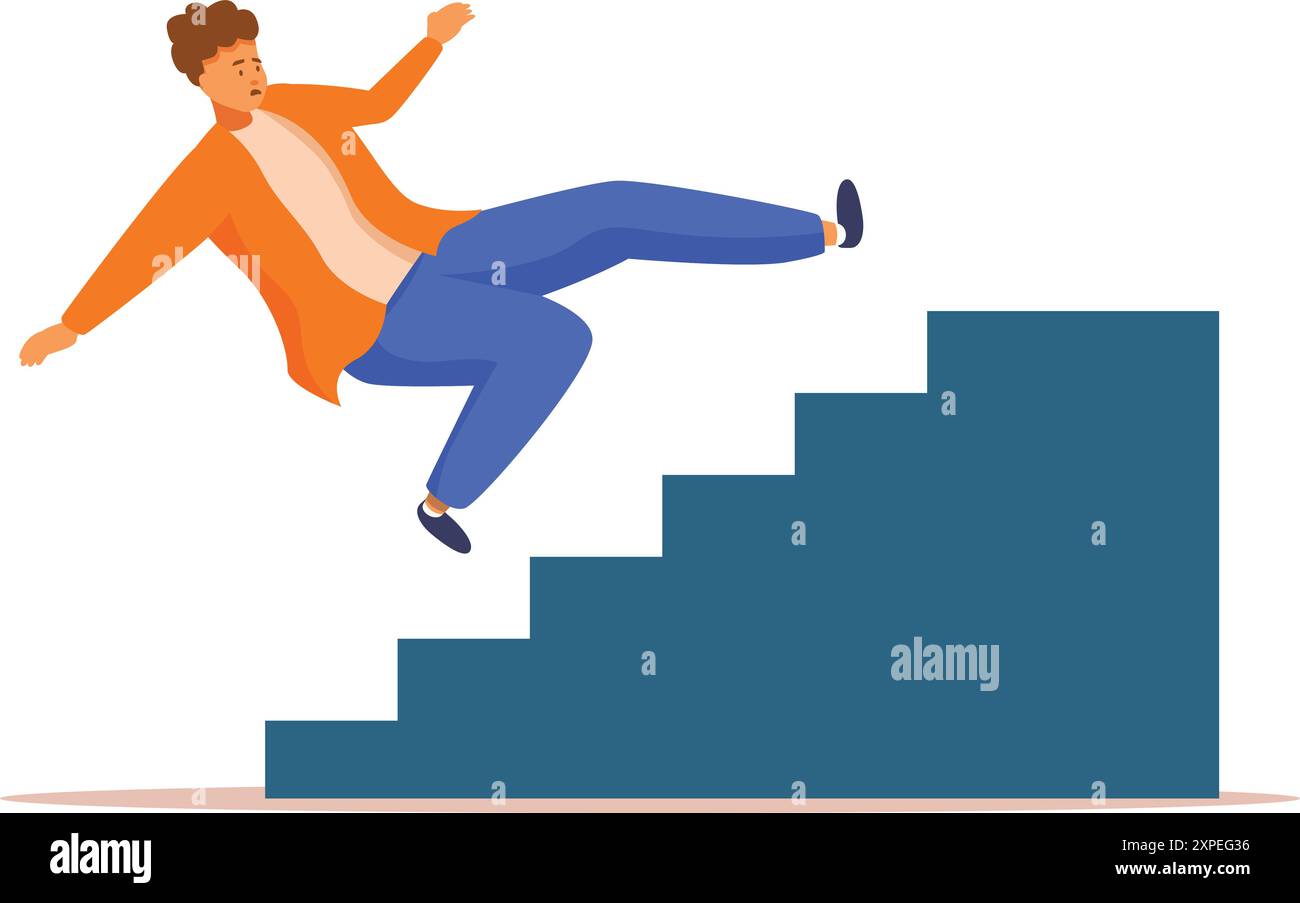 Il giovane sta cadendo da qualche scala, è spaventato e sta cercando di resistere Illustrazione Vettoriale