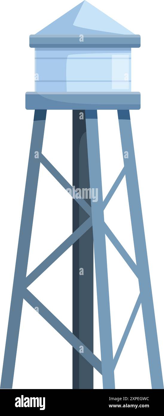 Alta torre d'acqua che si erge contro un cielo limpido, fornendo un'alimentazione idrica essenziale alla città sottostante Illustrazione Vettoriale