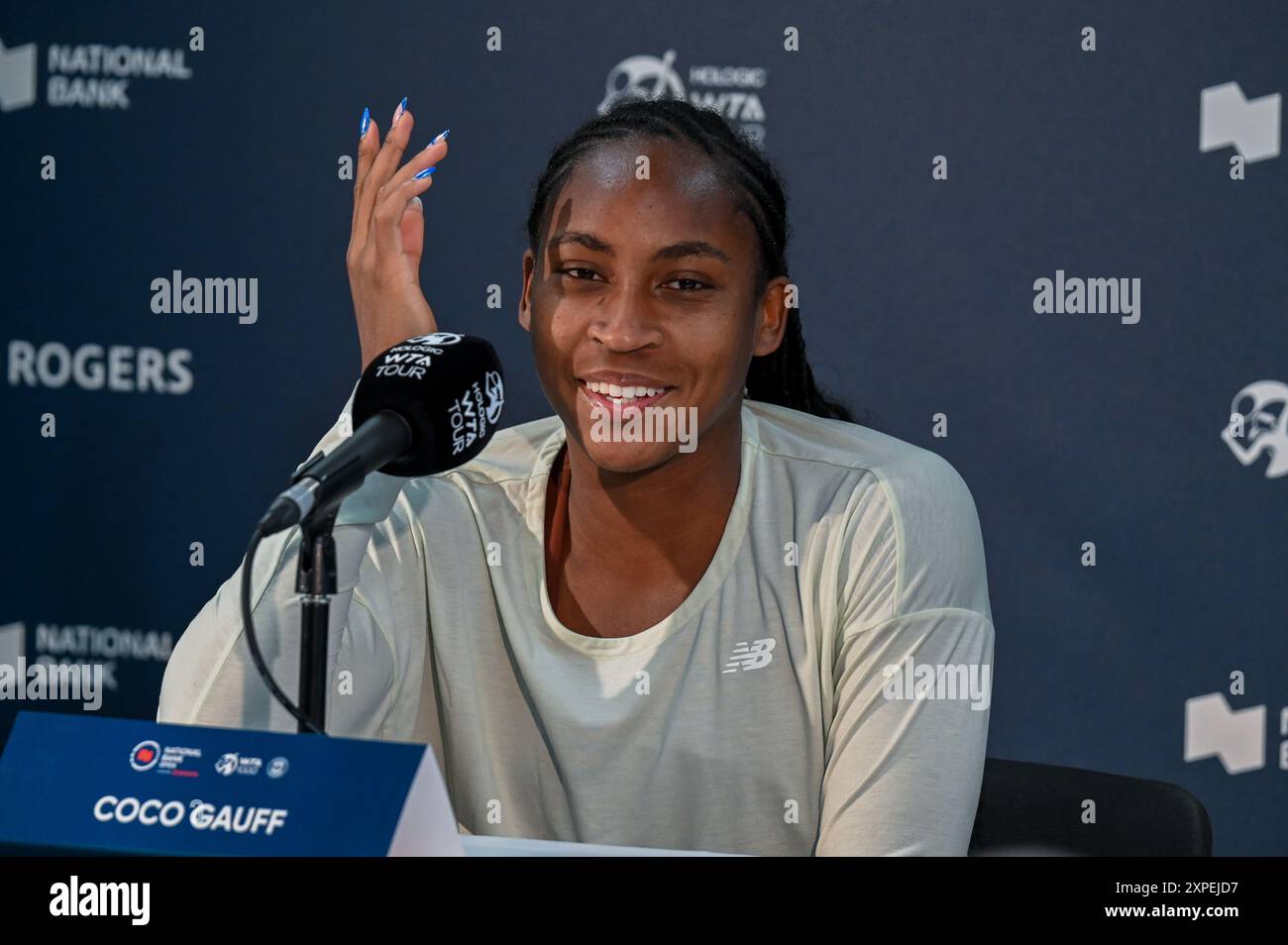 Toronto, Canada. 5 agosto 2024. Il tennista Coco Gauff partecipa a una conferenza stampa al WTA 1000 Toronto National Bank Open. Christopher Child/EXimages Credit: EXImages/Alamy Live News Foto Stock