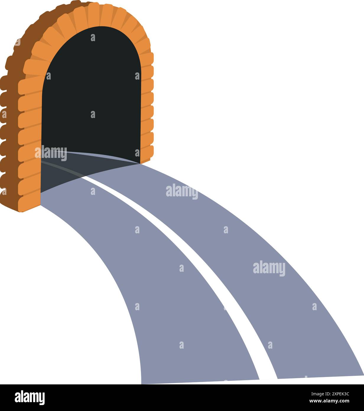 Strada tortuosa che scompare in un ingresso di tunnel di mattoni, che rappresenta concetti di mistero, l'ignoto e il futuro Illustrazione Vettoriale