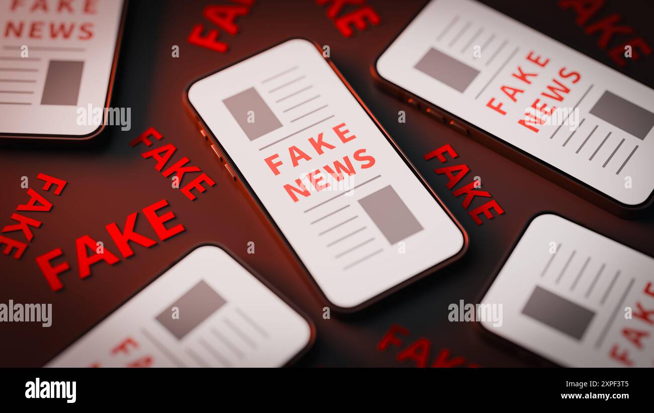 Immagine concettuale delle notizie false su Internet. rendering 3d. Foto Stock