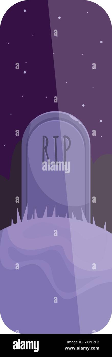 Illustrazione in stile cartoni animati di un cimitero di notte con una lapide Illustrazione Vettoriale