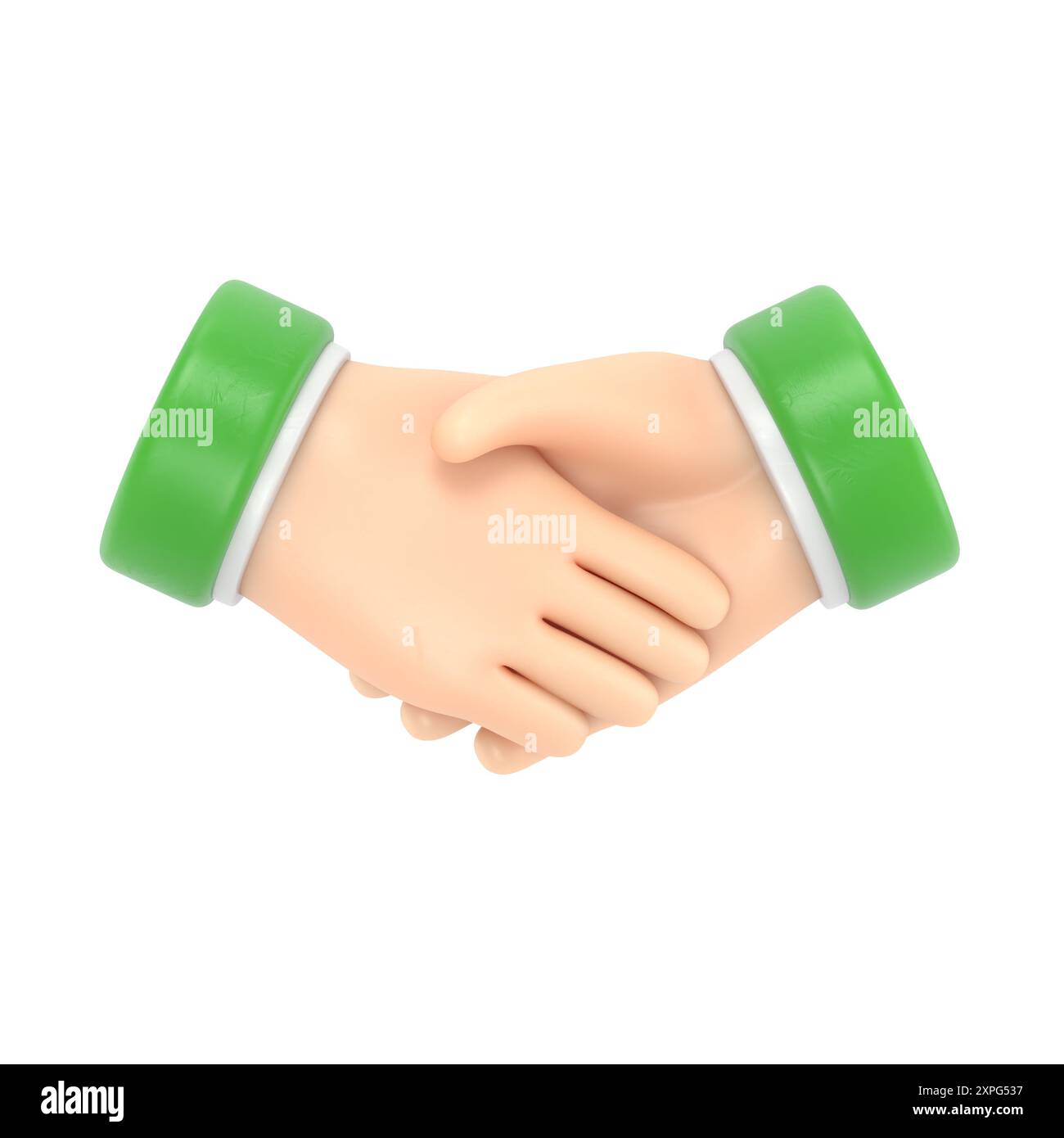 Icona movimento cartoni animati Mockup. Icona Deal. Stretta di mano tra i personaggi dei cartoni animati. Rendering 3D di clip art da lavoro su sfondo bianco. Foto Stock