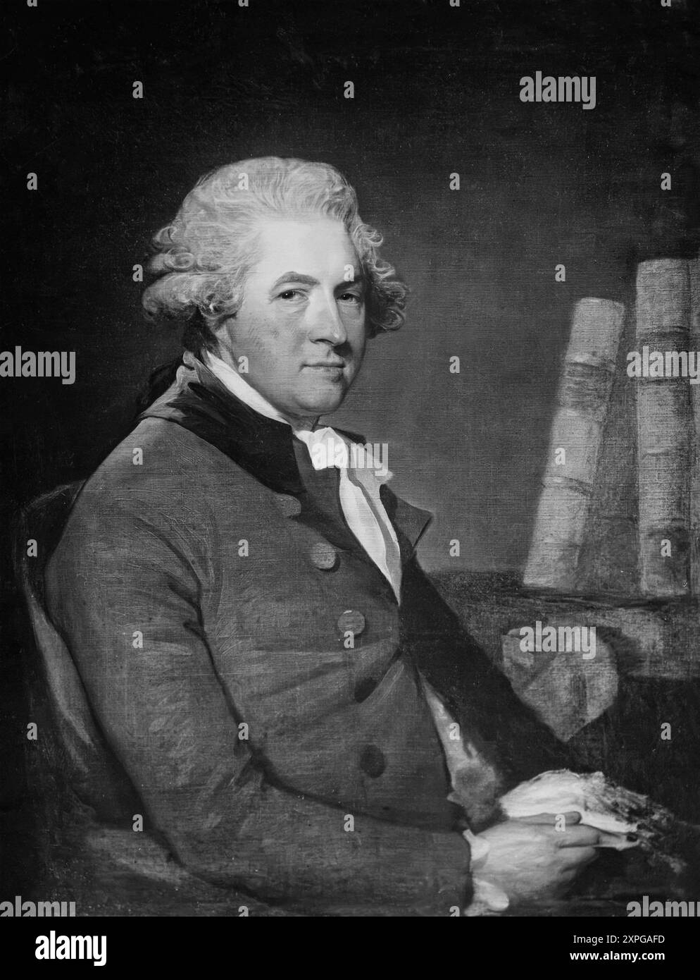 Un ritratto di William Burton Conyngham (1733-1796) di Gilbert Stuart (1755-1828). Conyngham è stato un membro del Parlamento dal 1761 al 1796, rappresentando Newtown Limavady, Killybegs. Tra il 1776 e il 1783, e tra il 1790 e il 1796, sedette nella camera dei comuni irlandese per Ennis. Nel 1785 Conyngham iniziò a costruire il castello di Slane nella contea di Meath, affacciato sul fiume Boyne. È noto per aver presentato il Trinity College Harp, che dal 1922 è stato utilizzato come modello per le insegne dello Stato libero d'Irlanda e della Repubblica d'Irlanda. Foto Stock