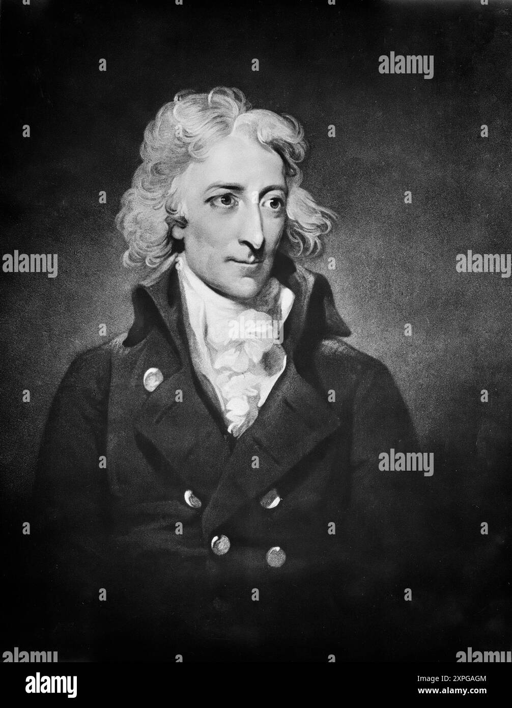 Un ritratto di Henry Grattan (1746-1820), di Gilbert Stuart (1755-1828). Grattan è stato un politico e avvocato irlandese che ha fatto una campagna per la libertà legislativa per il Parlamento irlandese alla fine del XVIII secolo. Membro del Parlamento irlandese dal 1775 al 1801 fu descritto come un superbo oratore e un romantico che chiedeva all'Irlanda di ottenere la sua indipendenza, insistendo che dovesse rimanere legata alla Gran Bretagna da una corona comune e da una tradizione politica condivisa. Si oppose all'atto di Unione del 1800 che fondeva Irlanda e Gran Bretagna, ma in seguito sedette come membro del Parlamento a Westminster. Foto Stock