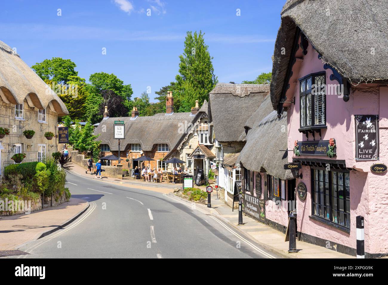 Vecchio villaggio di Shanklin Isola di Wight - The Old Thatch teashop uno dei vecchi cottage con tetto di paglia Church Road Shanklin Isola di Wight Inghilterra Regno Unito GB Europa Foto Stock